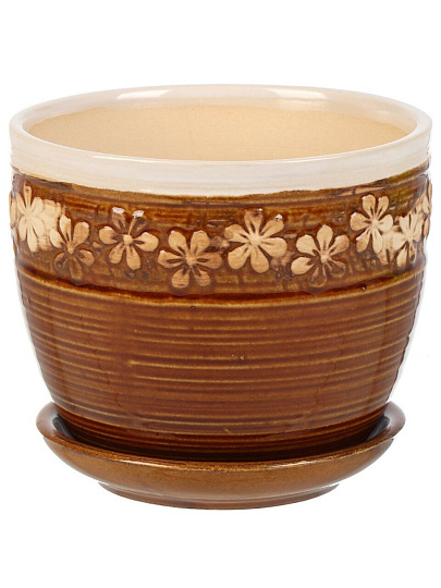 Горшок керамика, 0.5 л, 10х9 см, коричневый, Цветы, Y4-8774