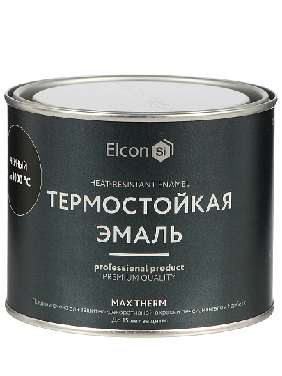 Эмаль Elcon, термостойкая, быстросохнущая, кремнийорганическая, матовая, черная, 0.4 кг, 1000°С