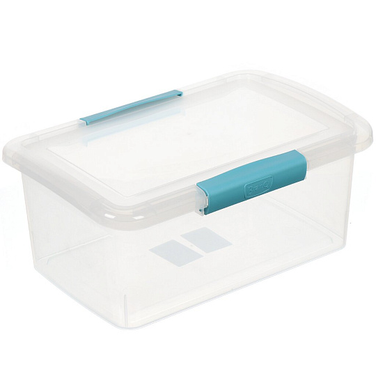 Ящик хозяйственный 7 л, 23.5х35х14.8 см, с крышкой, с защелками, прозрачный, небесный, BranQ, Laconic mini, BQ2512НБСПР