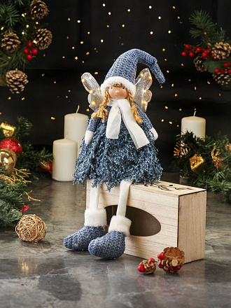 Фигурка декоративная текстиль, Феечка, 16х11х55 см, с подсветкой, синяя, F010031