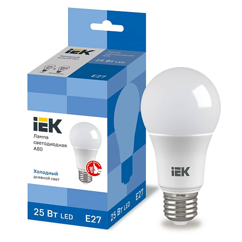 Лампа светодиодная E27, 25 Вт, 100 Вт, 230 В, шар, 6500 К, свет холодный дневной, IEK, A80, LED