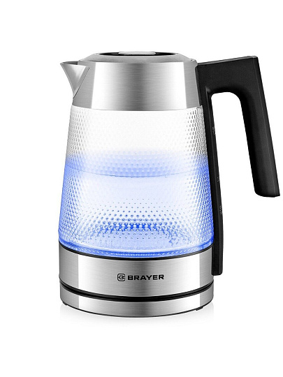 Чайник электрический Brayer, BR1079, 1.8 л, 2200 Вт, скрытый нагревательный элемент, стекло