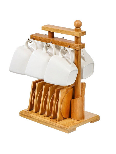 Набор чайный керамика, 13 предметов, на 6 персон, 120 мл, на бамбуковой подставке, Y4-6284, подарочная упаковка