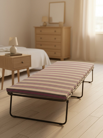 Раскладушка 194х79х41 см, 120 кг, Верона, мягкая, сталь, ламели, матрас в комплекте, поролон, в ассортименте