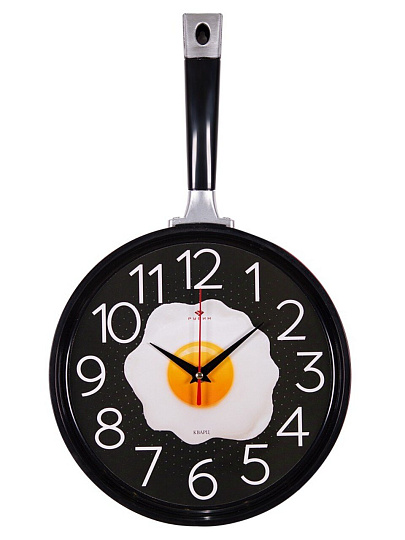 Часы настенные, кварцевые, 25х43 см, сковорода, корпус красный с черным, круглые, Рубин, Классика, 2543-004