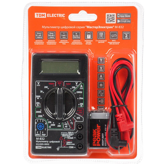 Мультиметр цифровой TDM Electric, Мастер Электрик М-832, SQ1005-0002