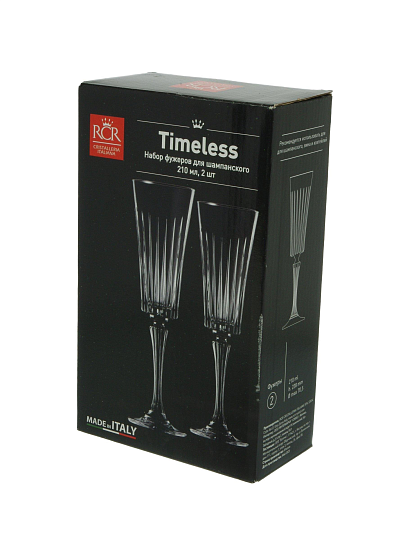 Бокал для шампанского, 210 мл, хрустальное стекло, 2 шт, RCR, Timeless, 62860