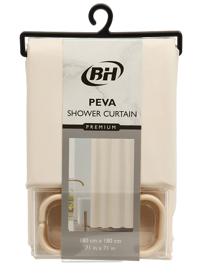 Штора для ванн 180х180 см, PEVA, Молочный матовый, с кольцами, Y4-11179