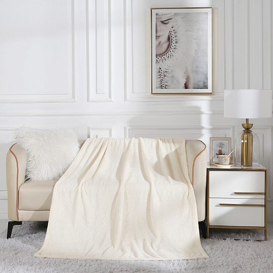 Плед 2-спальный, 180х200 см, велсофт жаккард, 100% полиэстер, Silvano, Popcorn, молочный, 180/016-PPC/CL