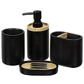 Набор для ванной 4 предмета, Классика, черный, полистоун, стакан, подставка для зубных щеток, дозатор для мыла, мыльница, Y9-089