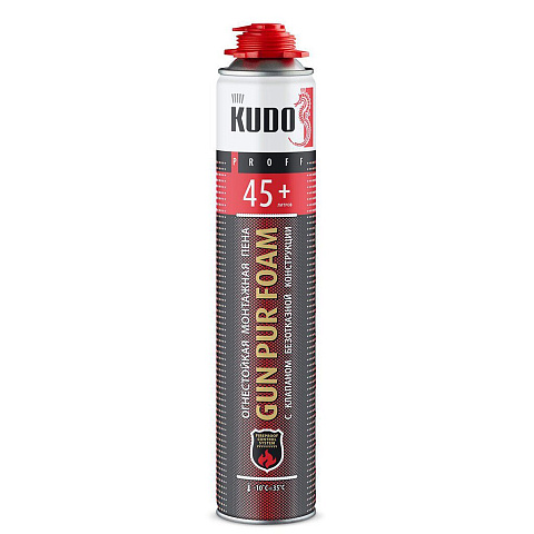 Пена монтажная KUDO, Fire Proof 45+, профессиональная, 45 л, 1 л, 900 г, огнестойкая, всесезонная, KUPPF10U45+