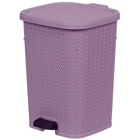 Контейнер для мусора пластик, 12 л, прямоугольный, педаль, лиловый, DDStyle, Вязаный узор, 1253