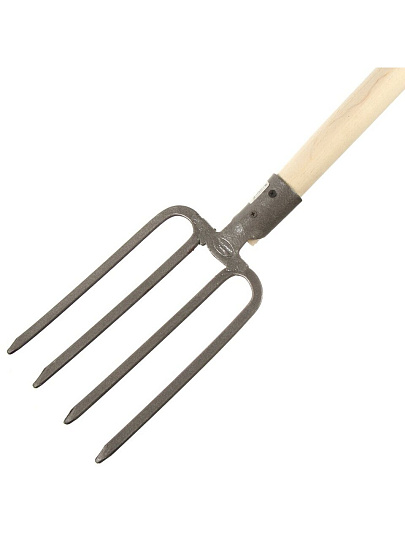 Вилы садово-огородные, четырехрогие, сталь, черенок деревянный, с V-ручкой
