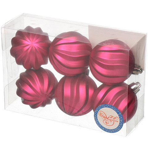 Елочный шар Волны, 6 шт, розовый, 6 см, полистирол, 76019