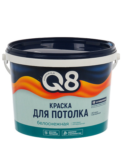 Краска водно-дисперсионная, Formula Q8, акриловая, для потолков, матовая, белая, 2.7 кг