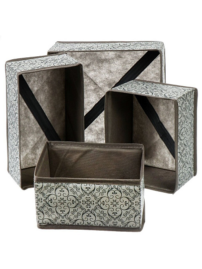 Кофр для хранения, спанбонд, с молнией, твердые стенки, 4 шт, серый, с рисунком, ВС-22-26208