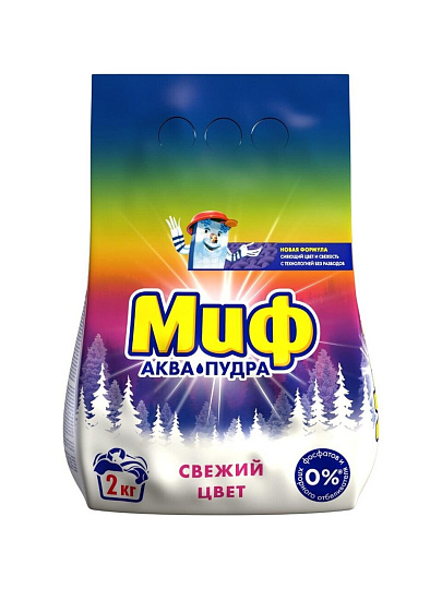 Стиральный порошок Миф, 2 кг, автомат, для цветного белья, Свежий цвет