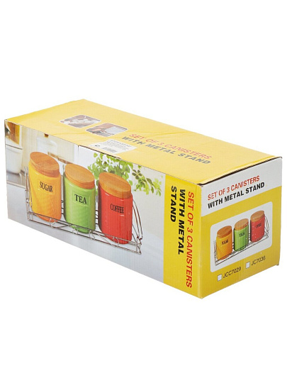 Банка для сыпучих продуктов, керамика, 0.63 л, 9.8х9.8х12.2 см, 3 шт, с крышкой, на металлической подставке, Y4-6269