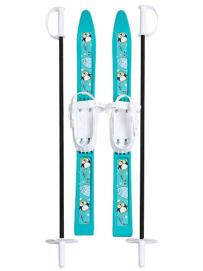 Лыжи для детей, 66 см, с палками, 75 см, универсальное крепление, в сетке, Олимпик-спорт Пингвины, 325210-00