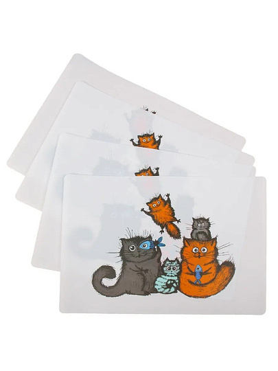 Набор салфеток пластик, 40х28 см, прямоугольный, 4 шт, для стола, Коты, Y4-9165