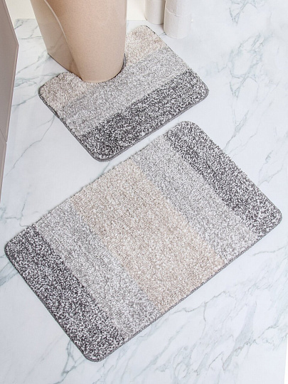 Набор ковриков для ванной и туалета, 2 шт, 0.5х0.8, 0.4х0.5 м, полиэстер, Silvano, Полоса трехцветная, Y4-11459