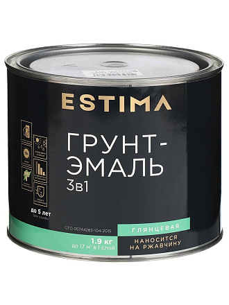 Грунт-эмаль Estima, по ржавчине, алкидная, черная, 1.9 кг