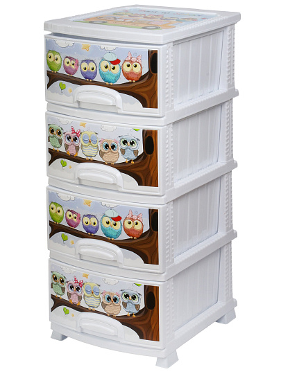 Комод детский 4 ящика, Совушка, 38х47х98 см, белый, Росспласт, РП-421