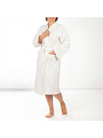 Халат женский, вафельный, 100% хлопок, молочный, 52-54, Barkas