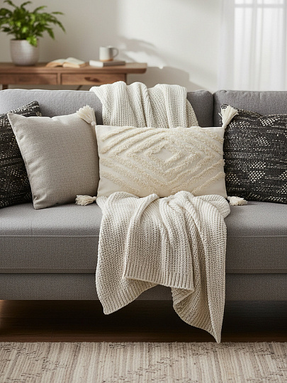 Наволочка декоративная Бохо, канвас, 30 х 48 см, бежевая, A130186