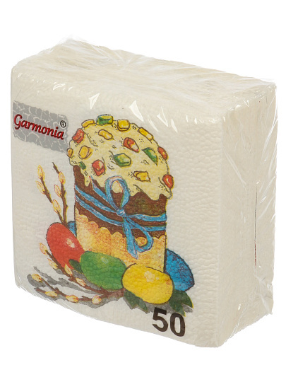 Салфетки бумажные Гармония Цвета, Пасхальный кулич, 50 шт, 24х24 см