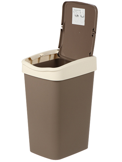 Контейнер для мусора пластик, 20 л, прямоугольный, с крышкой, шоколад, слоновая кость, Violet, Tandem, 842022