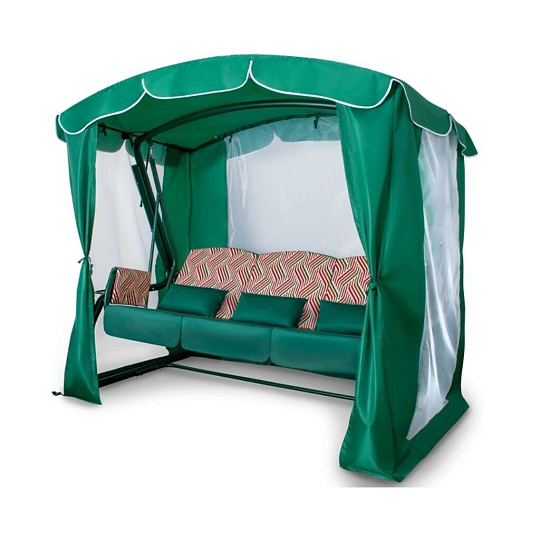 Качели садовые 3-местные, 231х125х195 см, 300 кг, Arno, Оазис Люкс, раскладываются в кровать, с москитной сеткой, зеленые, 2016-КД-40/Л, металл