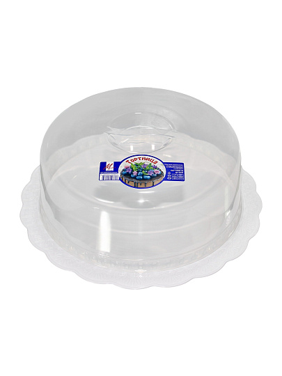 Тортница пластик, 35 см, круглая, с крышкой, белая, Милих, 02075