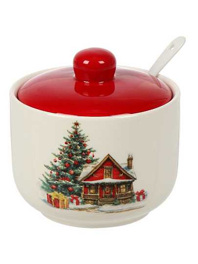 Сахарница 500 мл, доломит, 11.2х11.2х11 см, с ложкой, Daniks, Уютный дом