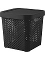 Корзина для хранения, 20 л, 31х31х30 см, квадратная, плетеная, пластик, с крышкой, Plast team, Black, PT500811621 - фото 2