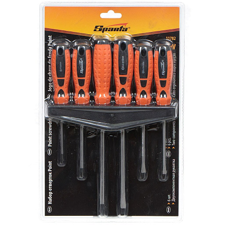 Набор отверток 6 предметов, Sparta, двухкомпонентный, CrV сталь, Point, 11782