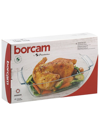 Форма для запекания стекло, 23.3х38х9 см, 4.42 л, прямоугольная, Borcam, 590046
