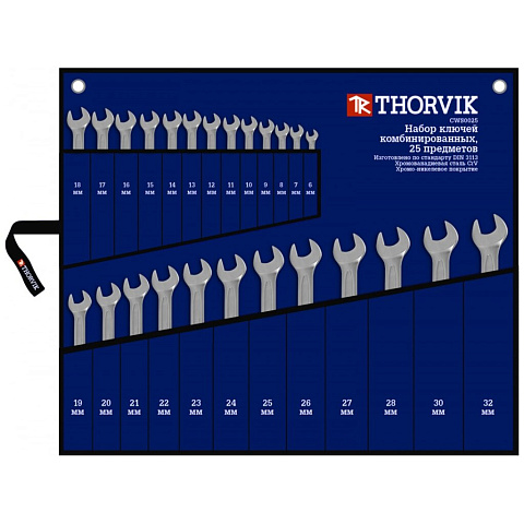 Набор ключей комбинированный, CWS0025, 25 предметов, Thorvik, 6-32 мм, сумка, 52049