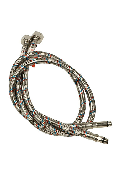 Подводка для воды М10-1/2"х0.8 м, пара, нержавеющая сталь, Valfex