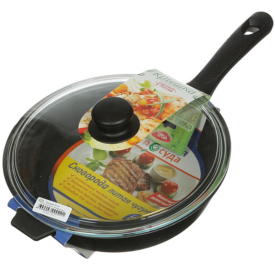 Сковорода чугун, 26 см, Камская посуда, с крышкой, индукция, ПЛЧ-1-26-60-81-6/б6062