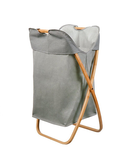 Корзина для белья, 40х34х66 см, прямоугольная, полиэстер, дерево, серая, Y6-6562