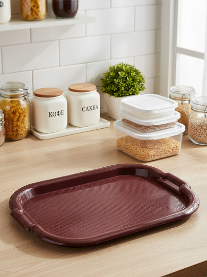 Поднос пластик, 36х50 см, прямоугольный, темно-коричневый, Росспласт, РП-141