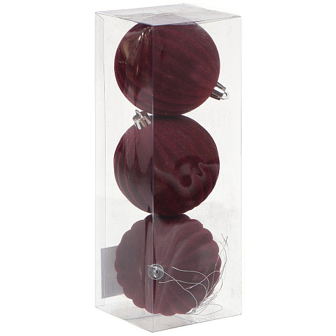 Елочный шар 3 шт, вино, 8 см, флок, SYQE-012133WR