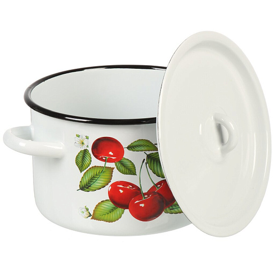 Набор посуды эмалированная сталь, 3 предмета, кастрюли 1.5, 2.9, 4.5 л, индукция, СтальЭмаль, Вишня ягоды, 1с33