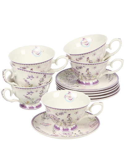 Набор чайный керамика, 12 предметов, на 6 персон, Лаванда, B060815, подарочная упаковка