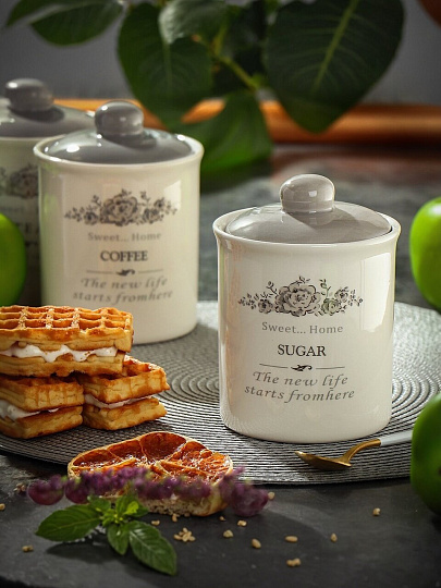 Банка для сыпучих продуктов, доломит, 0.55 л, с крышкой, Daniks, Сахар Классик, HC3D01B-N1