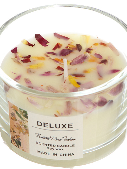 Набор свечей декоративных 5х7.5 см, в стакане, в ассортименте, воск, с лепестками цветов, А030168