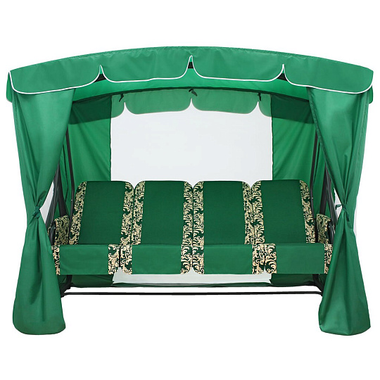 Качели садовые 4-местные, 232х125х195 см, 380 кг, Arno, Оазис Люкс+, раскладываются в кровать, с москитной сеткой, зеленые, 2016-КД-40/Л+, металл