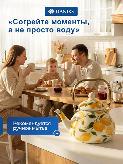 Чайник сталь, эмалированное покрытие, 2.5 л, ручка металл, Daniks, Лимоны, индукция