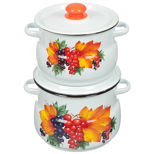 Набор посуды эмалированная сталь, 4 предмета, кастрюли 4,5.5 л, Сибирские товары, Смородина 10, N10B23, белый